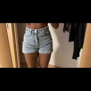 High waisted jean shorts.
